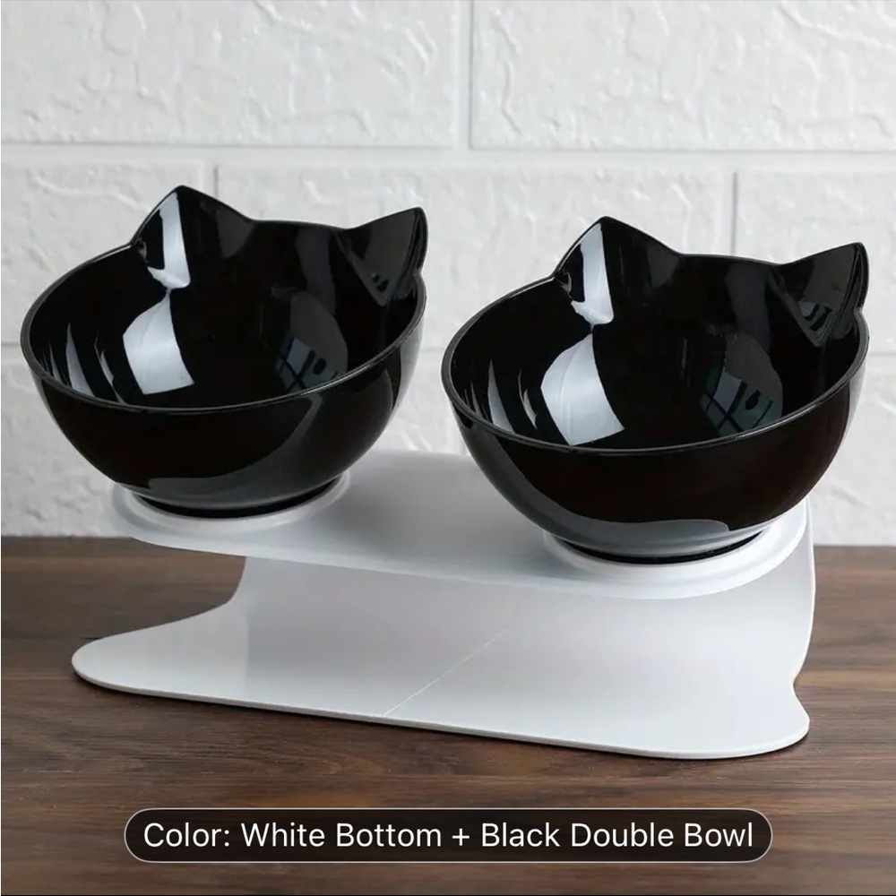 Black Cat Double Bowl Feeder